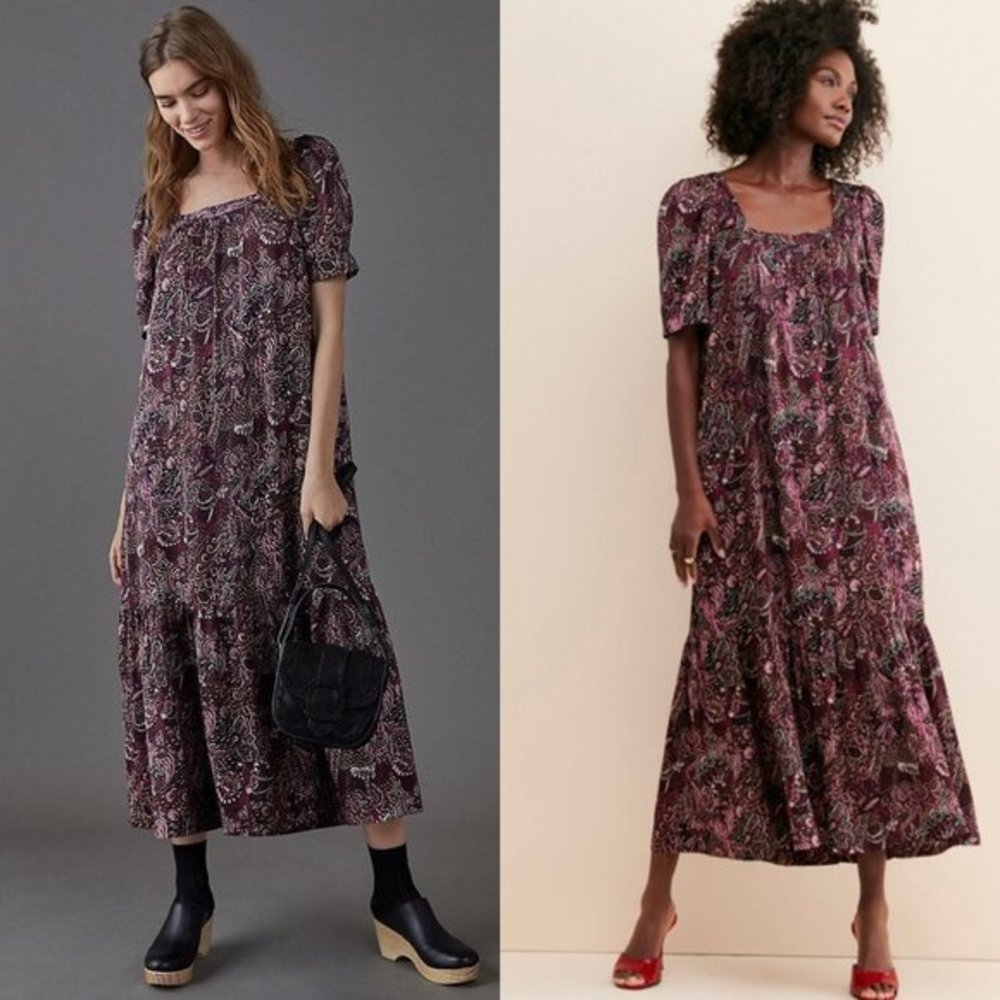 NWT : Anthropologie Lisabetta Maxi Dress Purple Paisley Boho Printed Purple XS